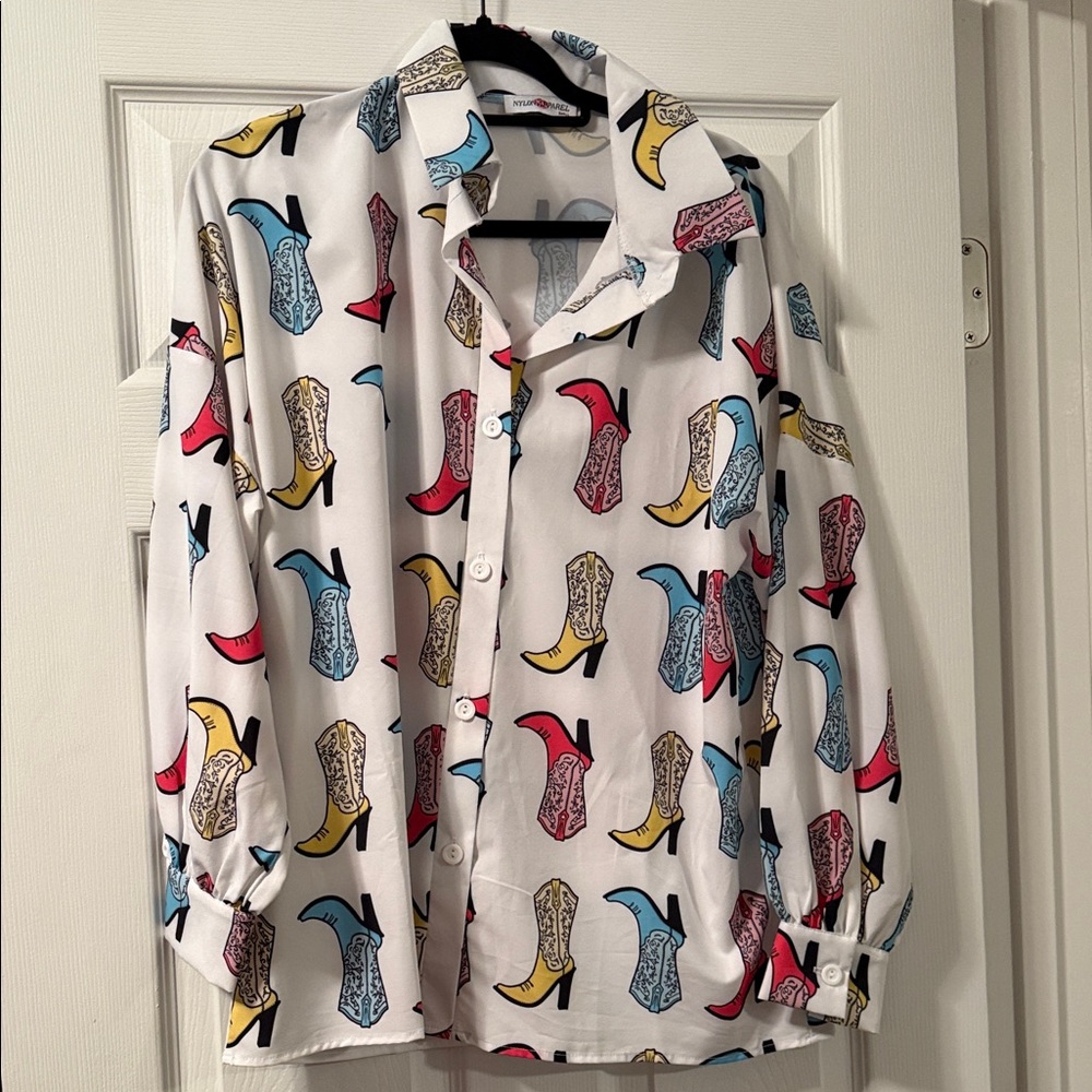 Colorful Boot Print Button-Up Shirt